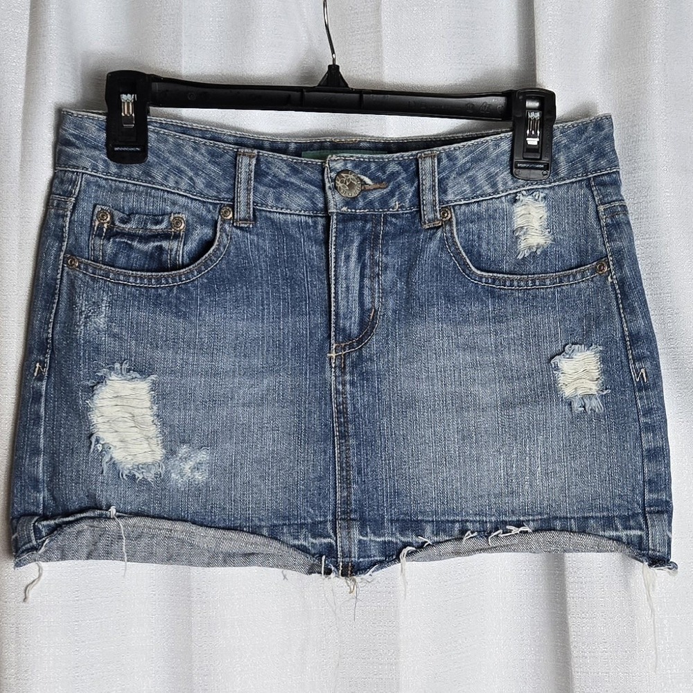 Bongo‎ Y2K micro mini distressed 100% cotton denim skirt sz 3